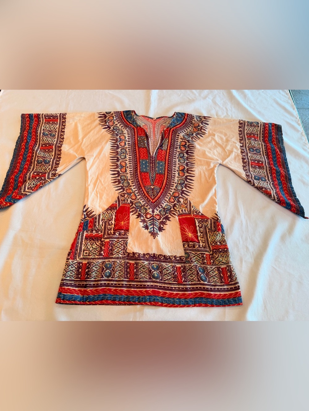 Vintage 1960s Dashiki Angel Wing Flared Tunic Hippie Bohemian Size Small